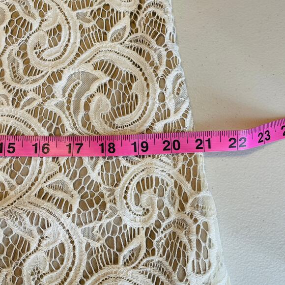 Tacera Cream Lace Overlay Sheer Bell Sleeve Cocktail Party Shift Dress S - Picture 13 of 14